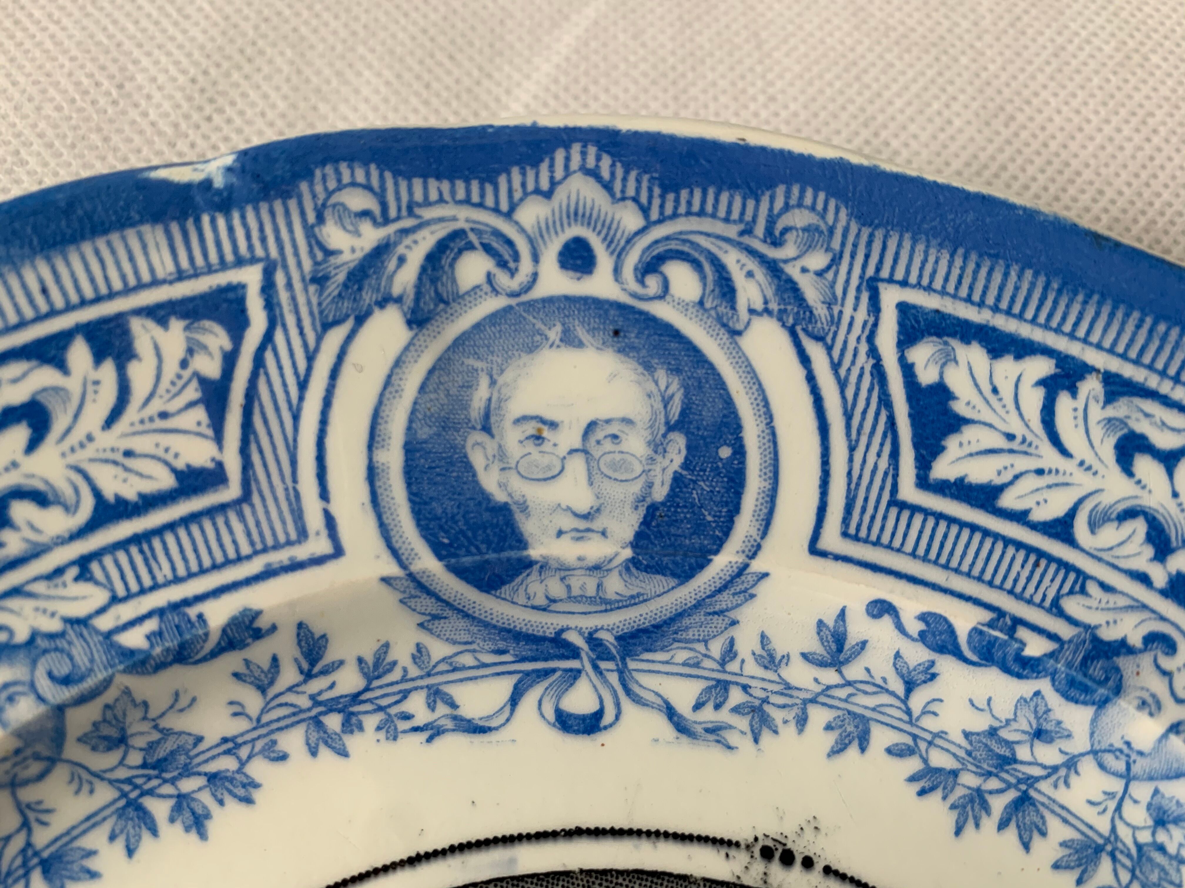 4 antique blue and black dessert plates Jules Vieillard Bordeaux 19th century