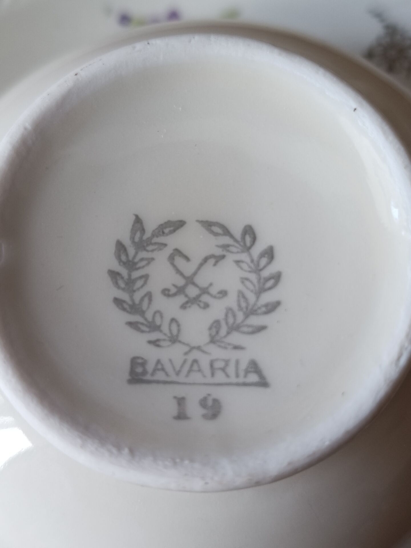 Antique porcelain trio Bavaria – cup, saucer, plate – flowers & do