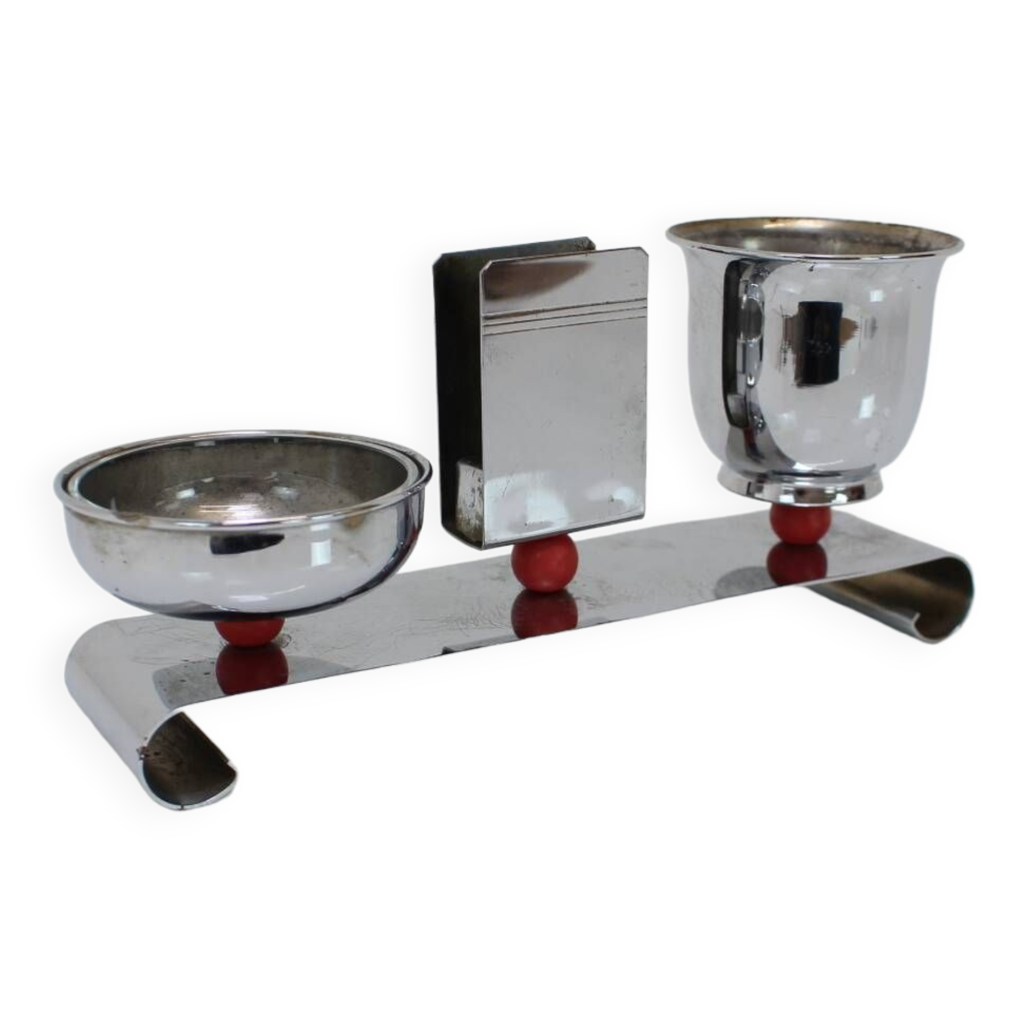 Bauhaus Art Deco Chrome Smoking Set, 1930s