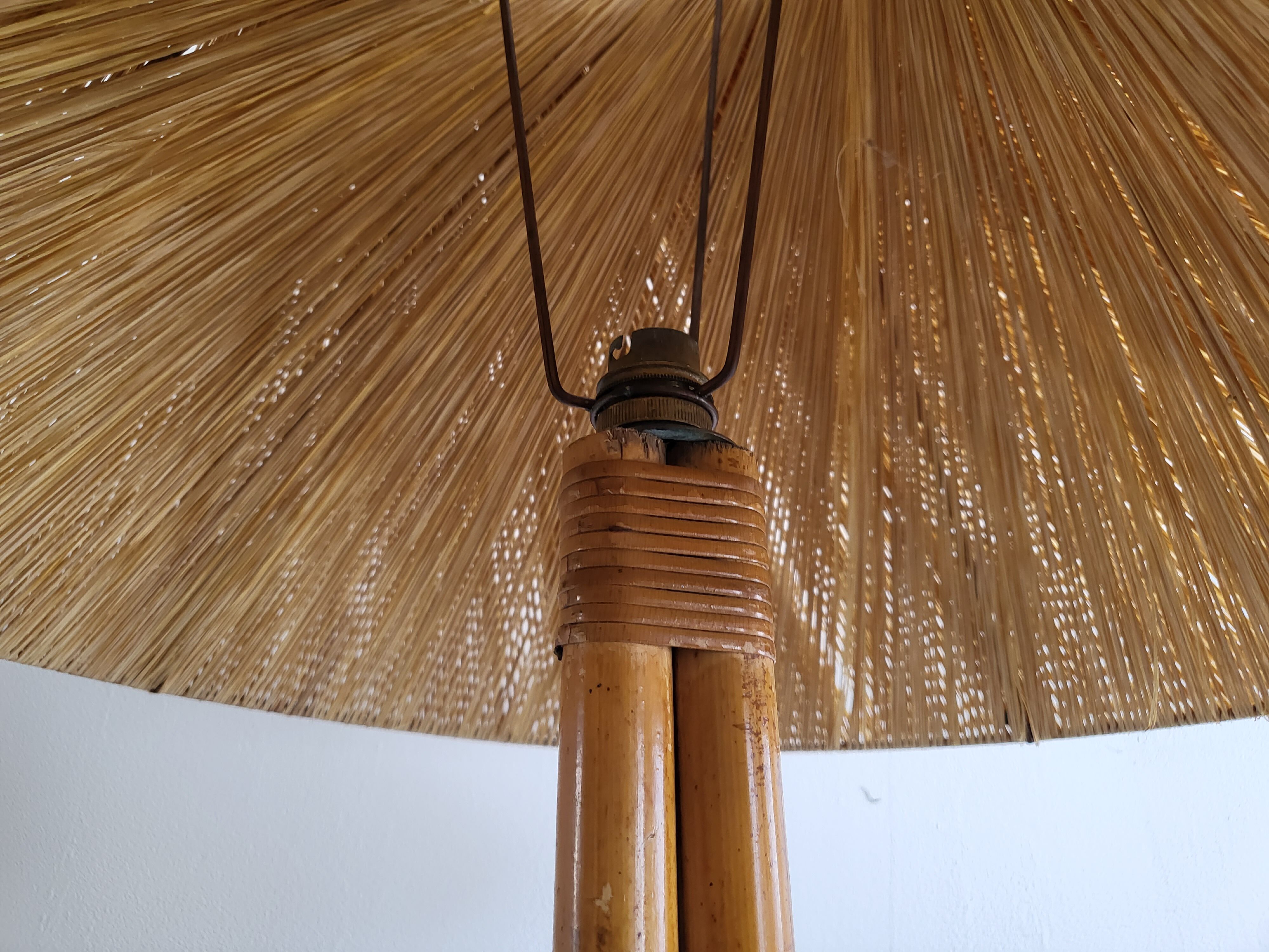 Vintage rattan & straw floor lamp 1950