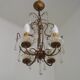 Vintage French 4 Arm Gilded Metal Cage Chandelier Beads Clear Murano Drops
