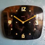 Vintage formica silent rectangular wall clock "Electric golden black"