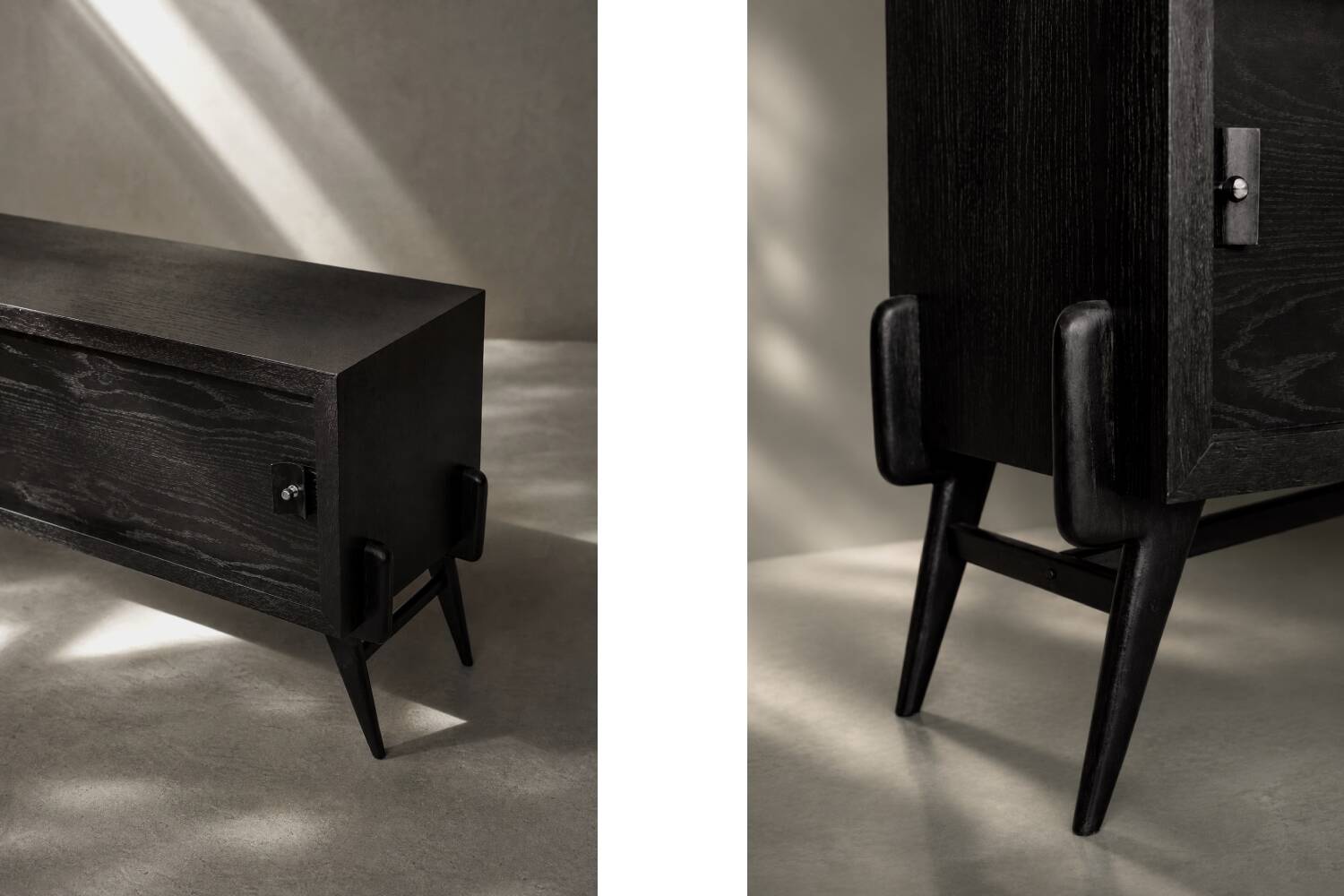 Mid-Century Modern Scandinavian Dark Oak Sideboard with Metal Handles