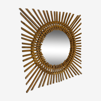 Square rattan mirror 70s 46x46cm