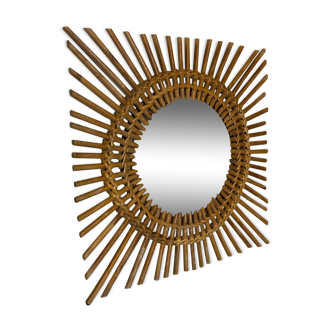 Square rattan mirror 70s 46x46cm