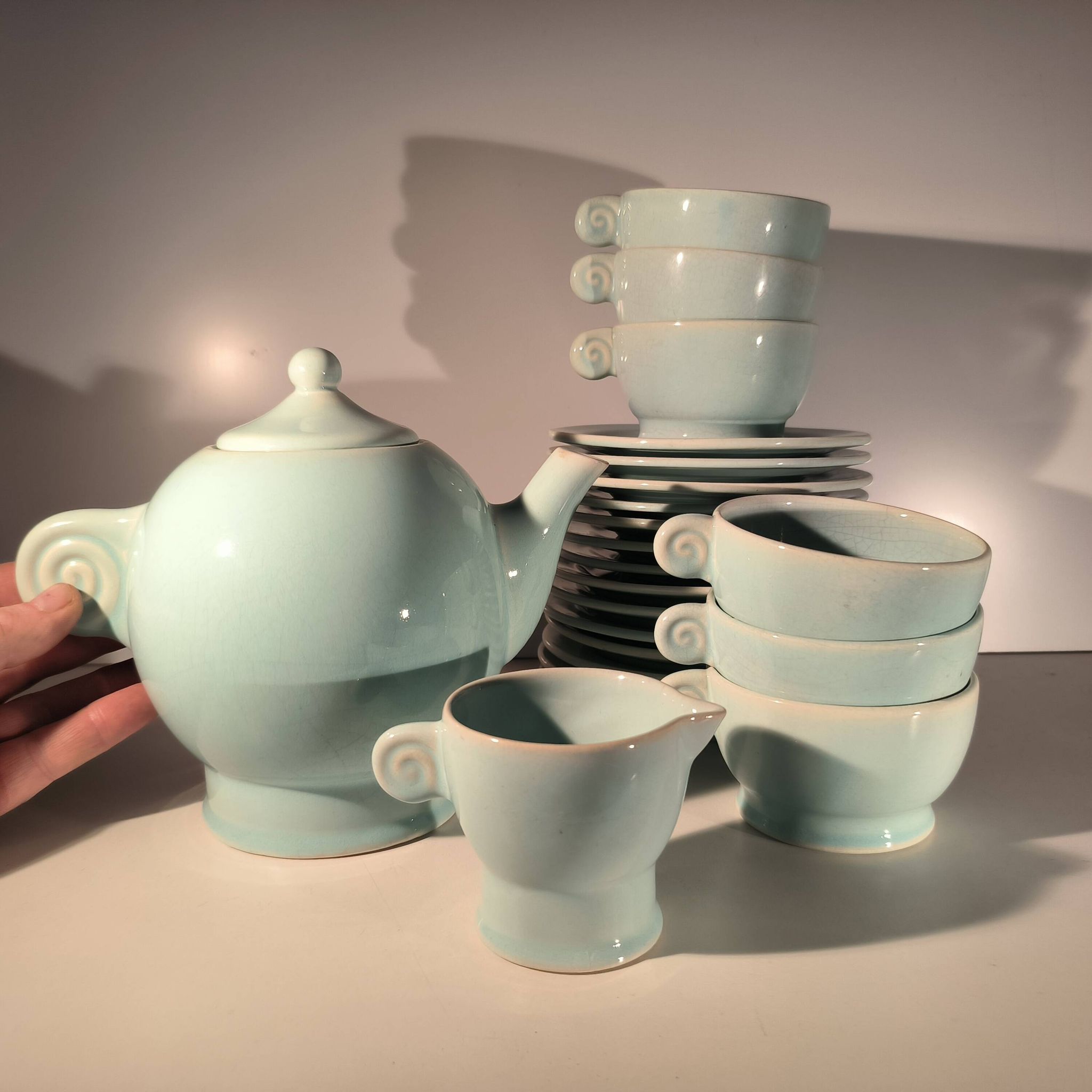 Jean luce for villeroy & boch mettlach, rare art deco blue tea service c