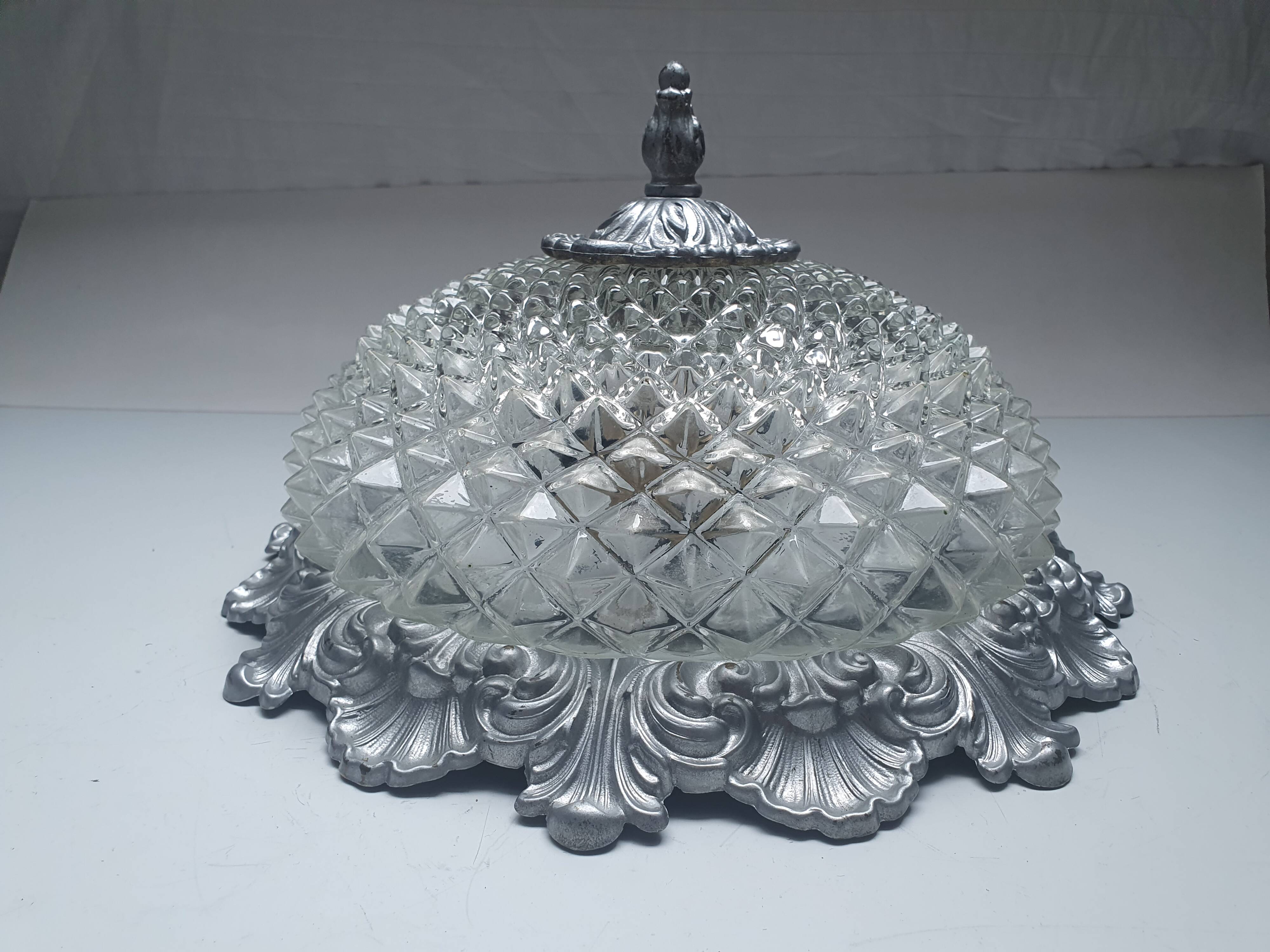 Vintage Ghidini brass and glass ceiling light | Italy, 1960s