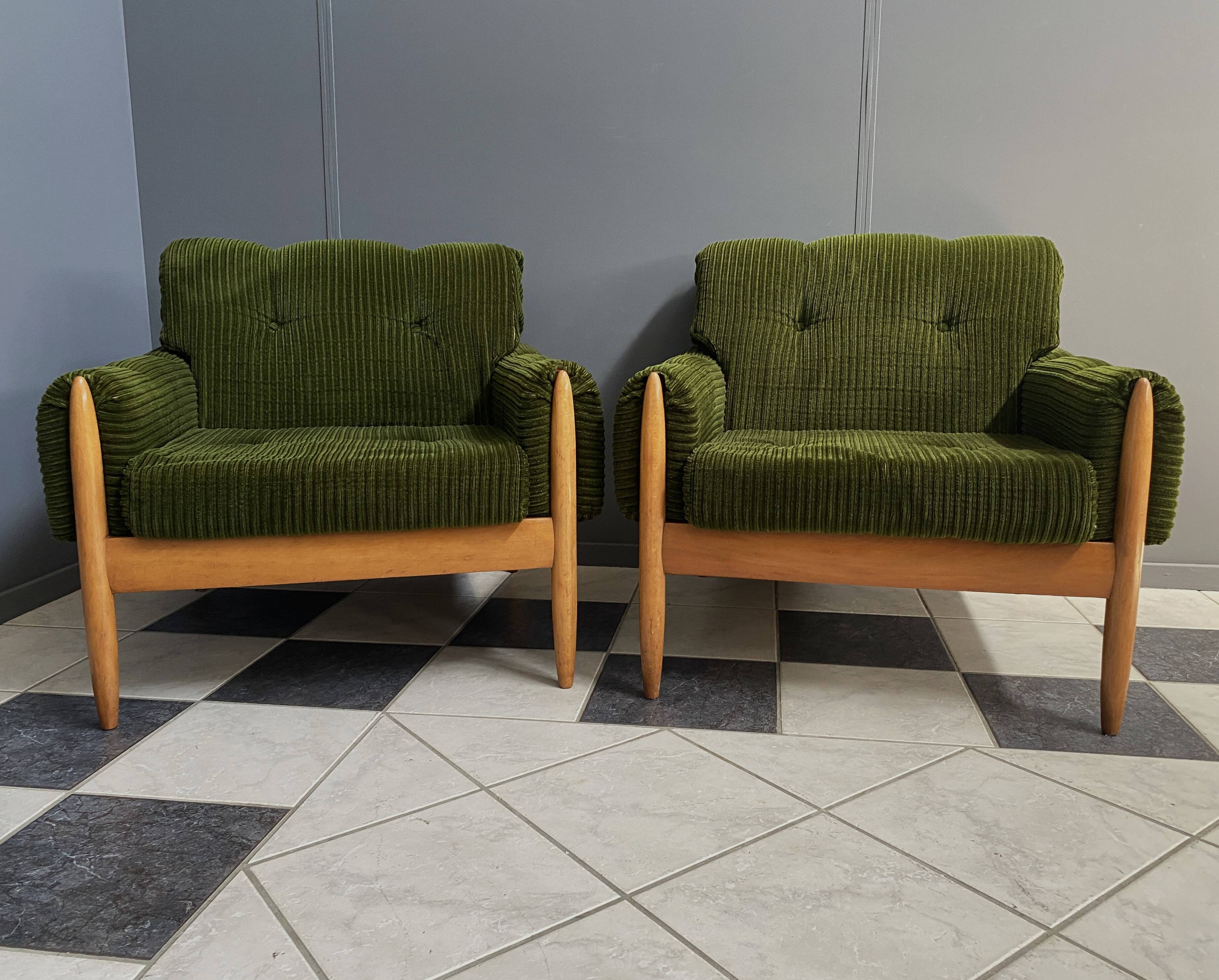 Set of 2 green relax chairs 1960s