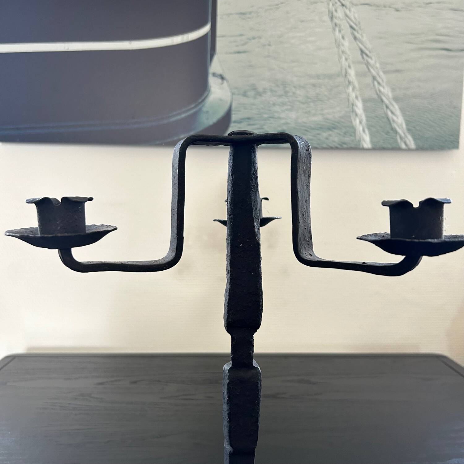 Brutalist wrought iron candlestick