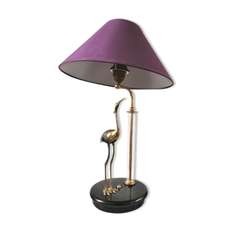 Lampe héron en laiton et tube verre design années 70