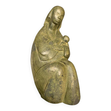 Paul baeke ' maternité ' femme & enfant, sculpture moderniste de style art
