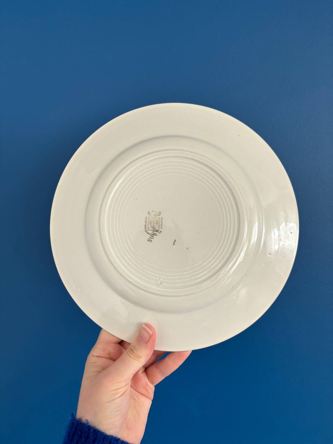 Set of 8 vintage dinner plates - St Amand earthenware, blue floral pattern and