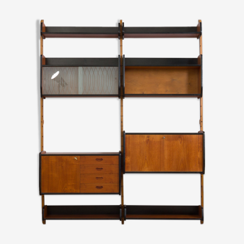 Two bay Teak Ergo Modular Wall Unit with 4 Shelves & 4 Cabinets by John Texmon for Blindheim Møbelfa