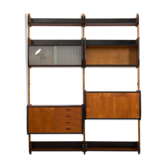 Two bay Teak Ergo Modular Wall Unit with 4 Shelves & 4 Cabinets by John Texmon for Blindheim Møbelfa