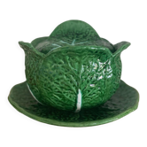 Soupière en barbotine chou vert et son plateau