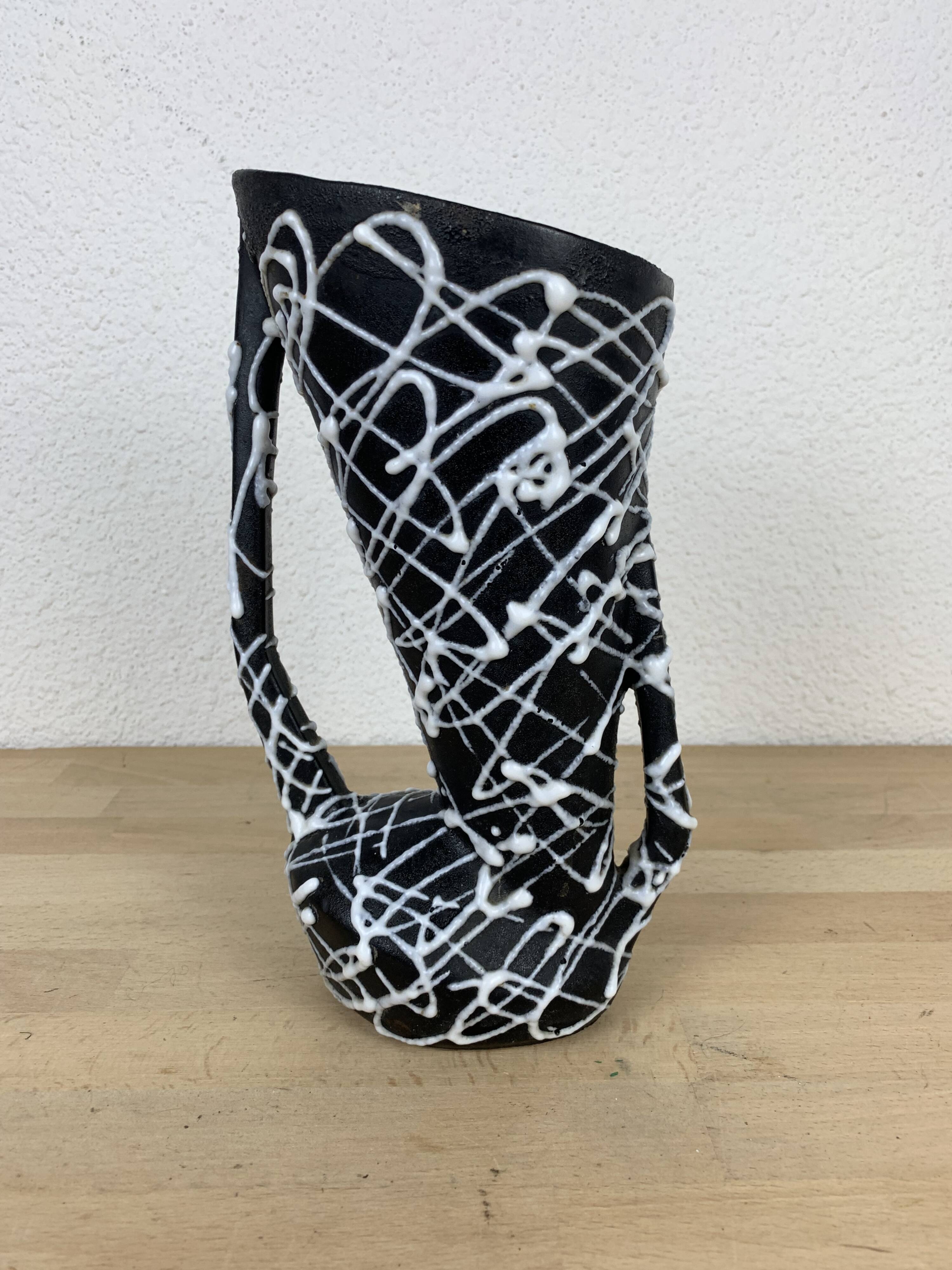 Spaghetti vase free form ceramic Vallauris 50s, red and black