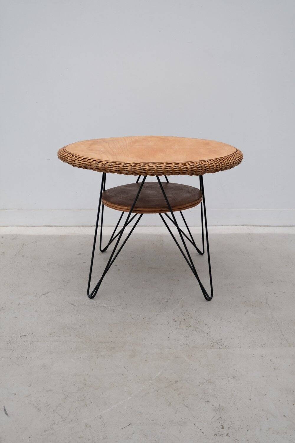 Coffee table in rattan and metal, France 1950
