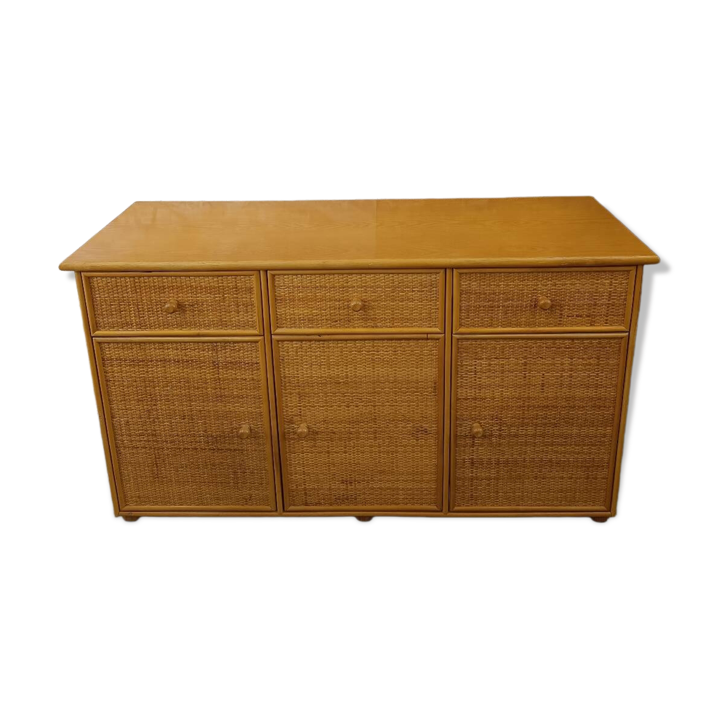 Vintage wooden rattan wicker buffet enfilade
