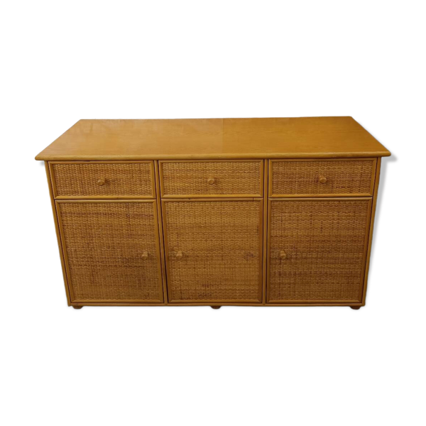 Enfilade buffet en osier rotin bois vintage