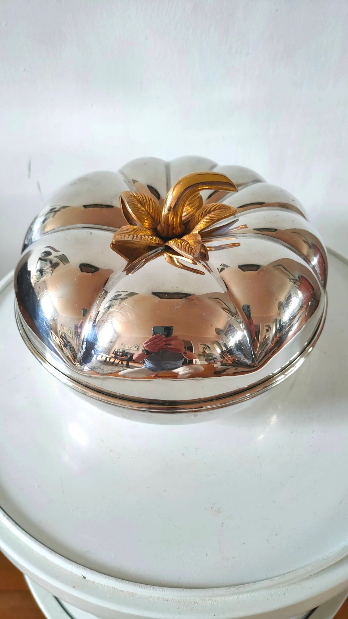 Ice cube bucket pumpkin silver metal design 70s