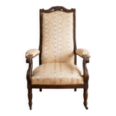 Fauteuil Voltaire style Louis Philippe en bois et tissu beige