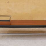 Modernist coffee table vintage wood, metal and glass