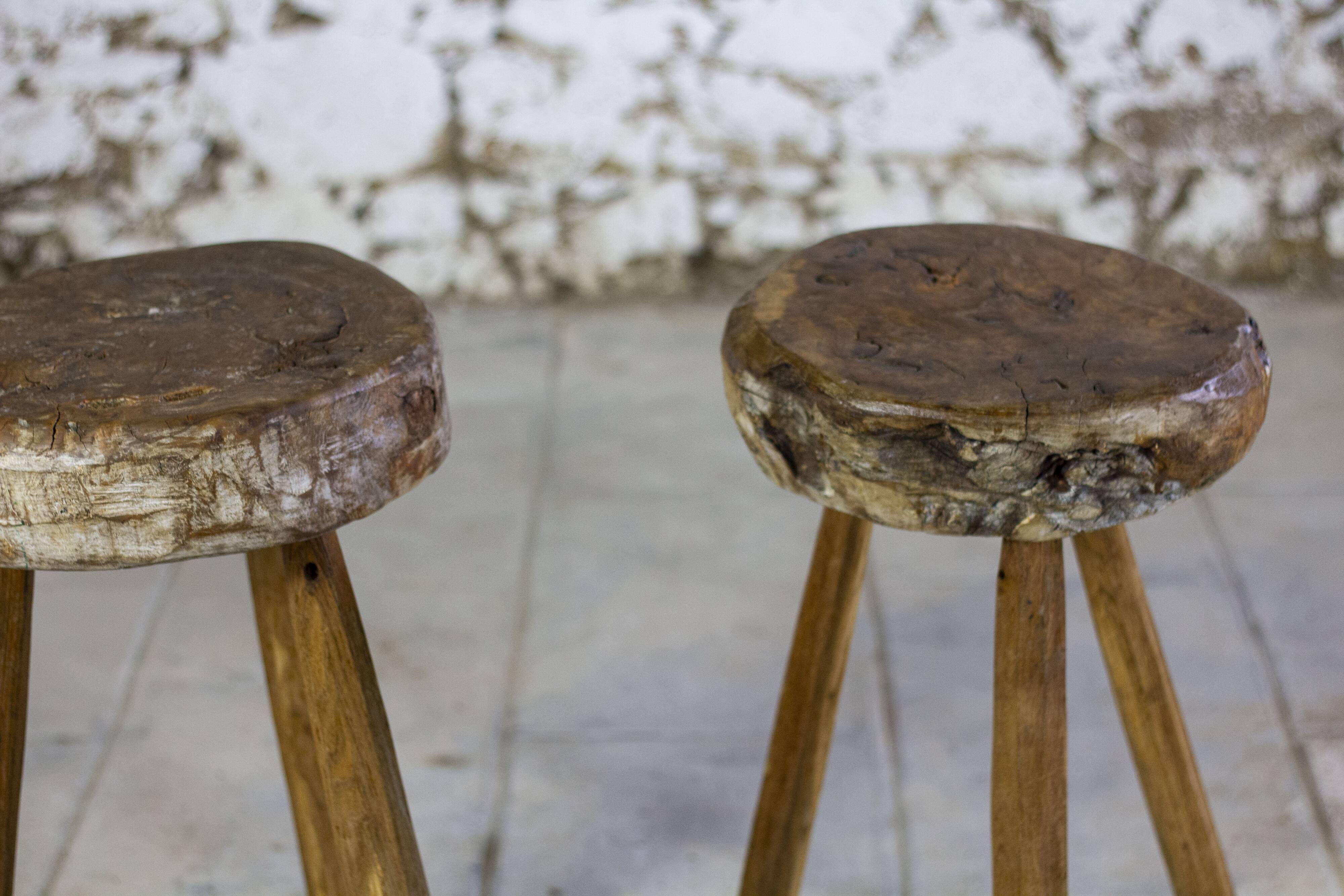 Brutalist bar stool in elm wood