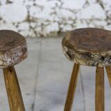 Brutalist bar stool in elm wood