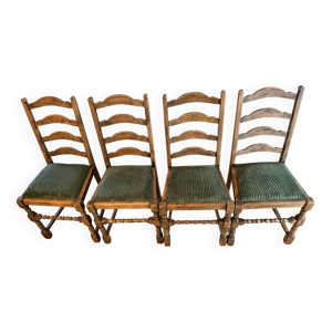 4 chaises anciennes assises - velours vert