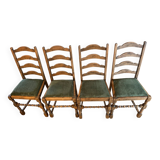 4 antique chairs with green velvet upholstery
