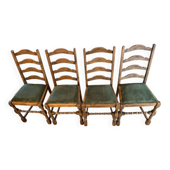 4 antique chairs with green velvet upholstery