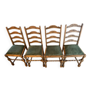 4 chaises anciennes assises velours vert