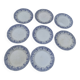 8 petites assiettes en faience terre de fer creil et montereau modele moscou, decor bleu anciennes