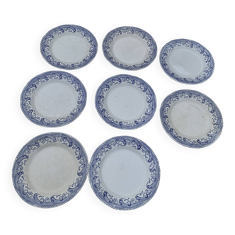 8 small plates in creil and monteau iron earthenware, moscow model, old blue decor