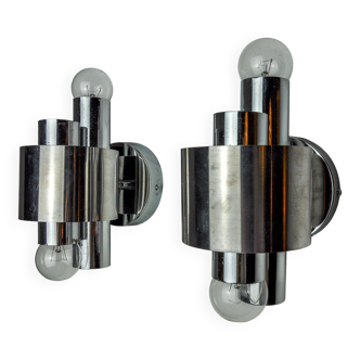 Pair of wall lamps by Sciolari, chromed metal, Italy, 1970