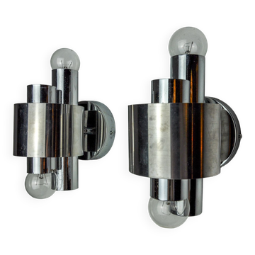 Pair of wall lights from Sciolari, chrome-plated metal, Italy, 1970