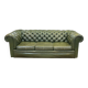 1970s Green Leather 3 Seater Chesterfield Sofa
