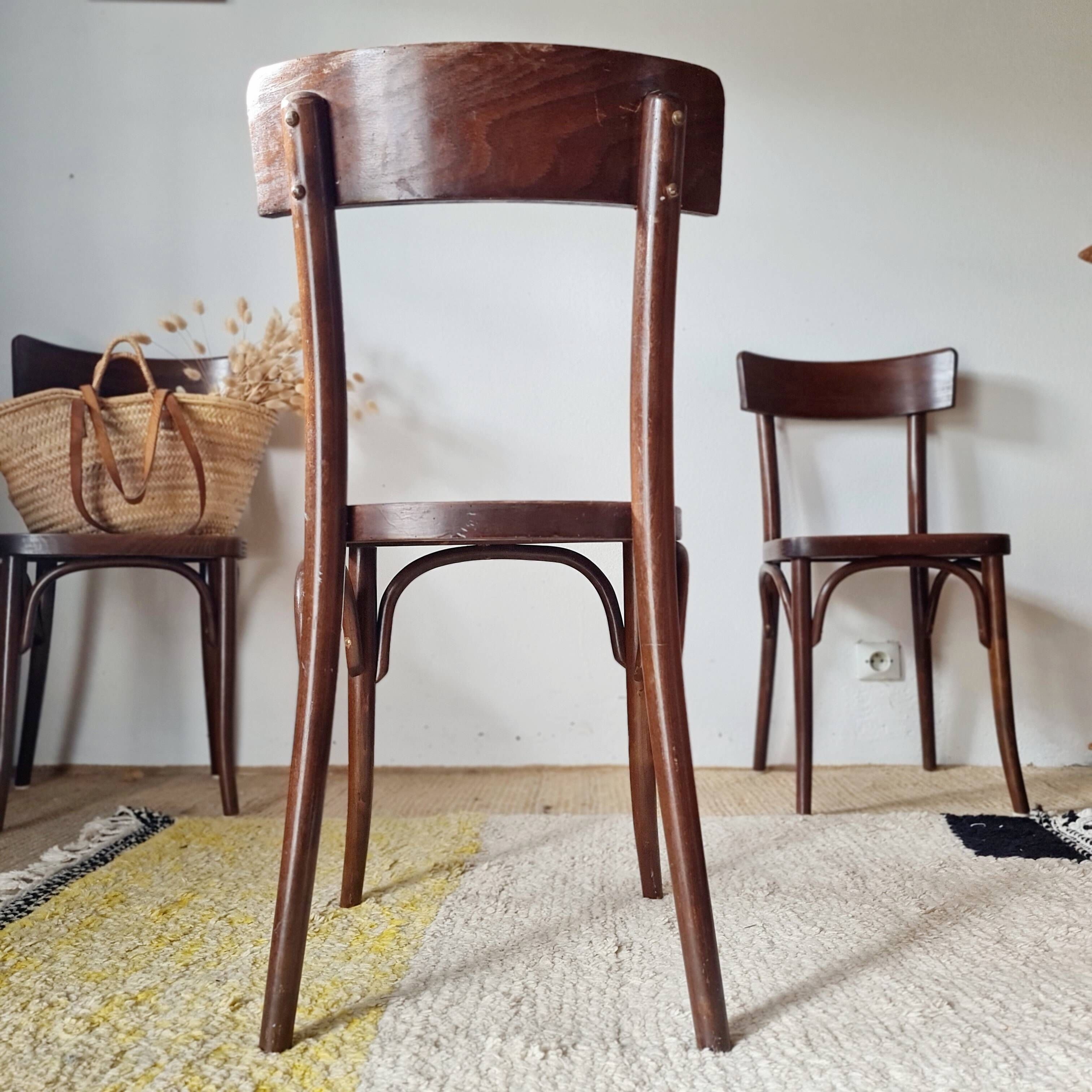 Set of 3 antique wooden bistro chairs