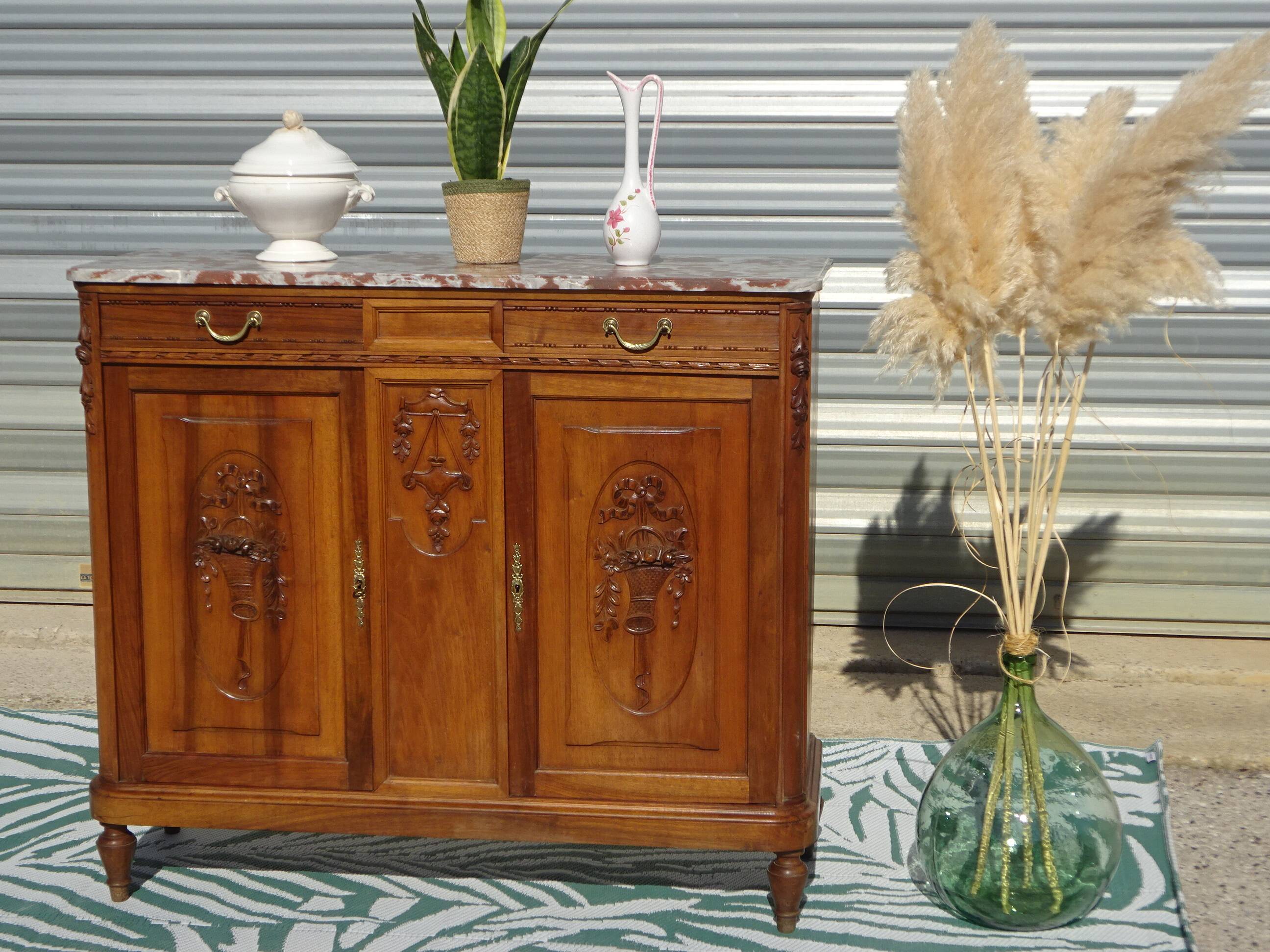 Art Deco walnut sideboard with marble top