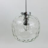 Grande lampe suspension globe en verre à bulles Limburg & chrome, Allemagne, années 1970