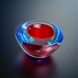 Cendrier Sommerso en verre de Murano rouge et bleu par Seguso, Italie, 1970