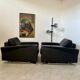 Lot 2 roche bobois designer leather armchairs 80s vintage custom aviator shape