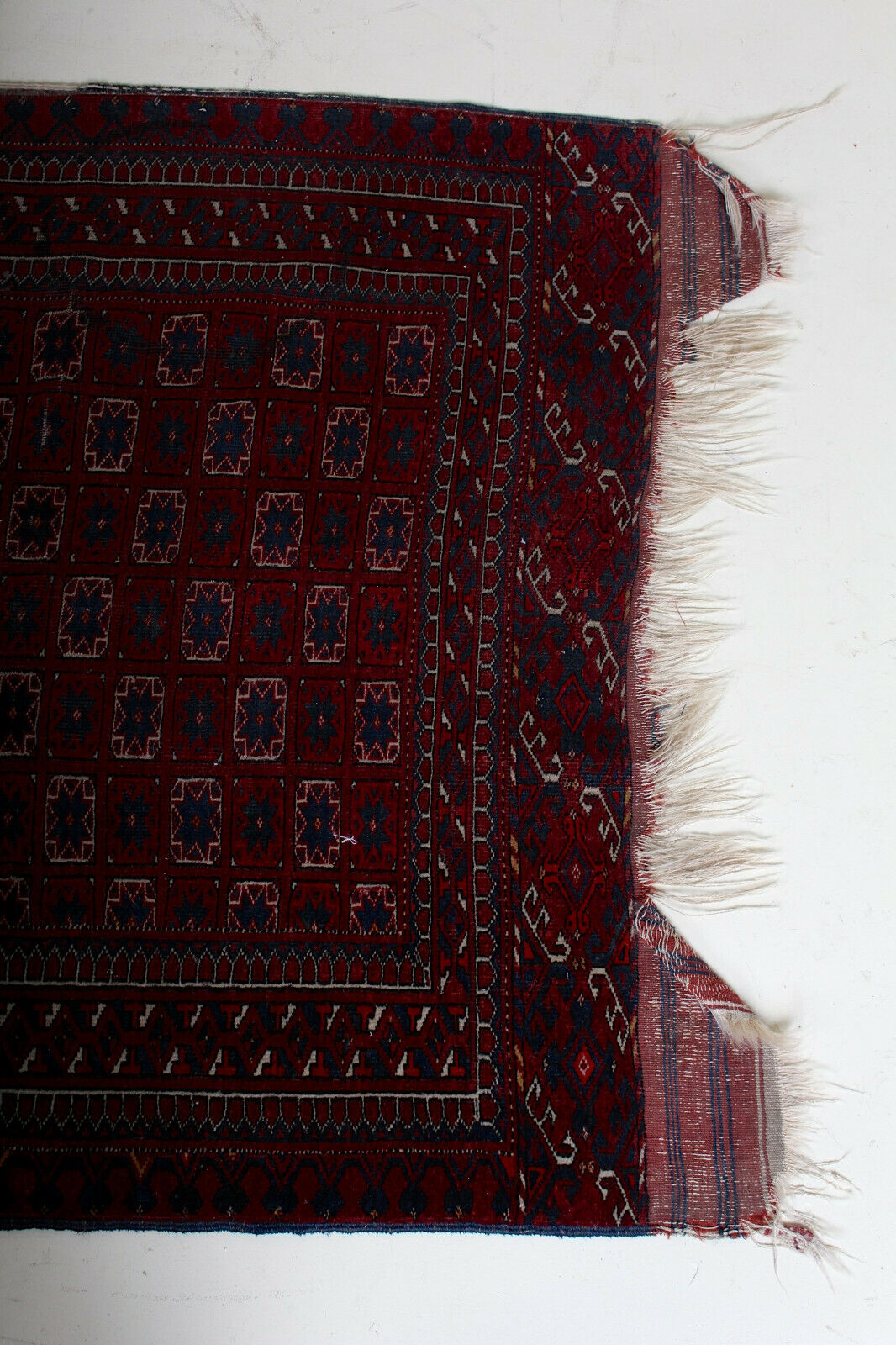 Tapis tekke afghan en laine à franges 215x103cm