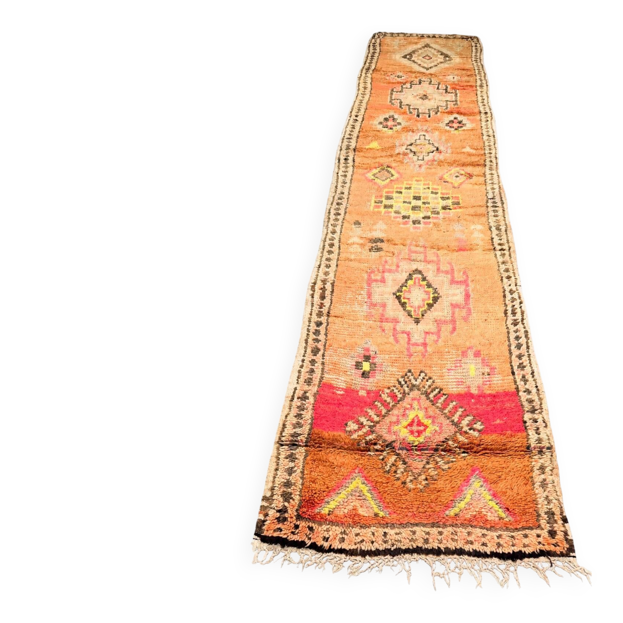 Vintage Moroccan Berber carpet hallway in wool – Unique piece – 90 × 390 cm
