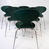 Lot de 5 chaises Ant vert foncé, modèle 3101, conçu par Arne Jacobsen, années 1960