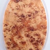 Plexiglass tray with golden handles and with a thin disk of walnut in between