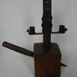 Candle holder wood wrought iron folk art decoration brutalist handmade countryside candlestick candelabra