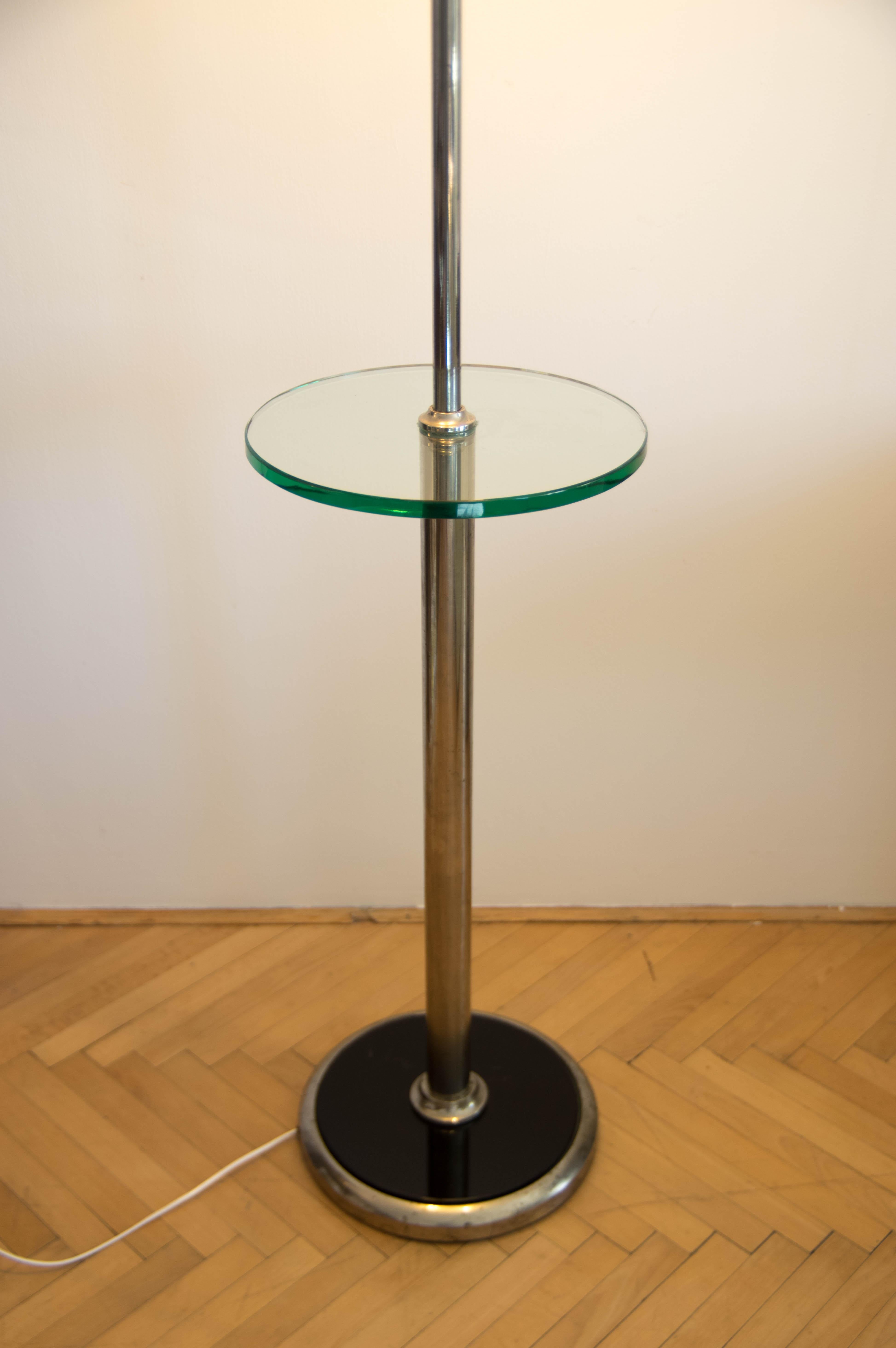 1930s Floor Nickel Lamp with Side Table – Functionalism, Bauhaus