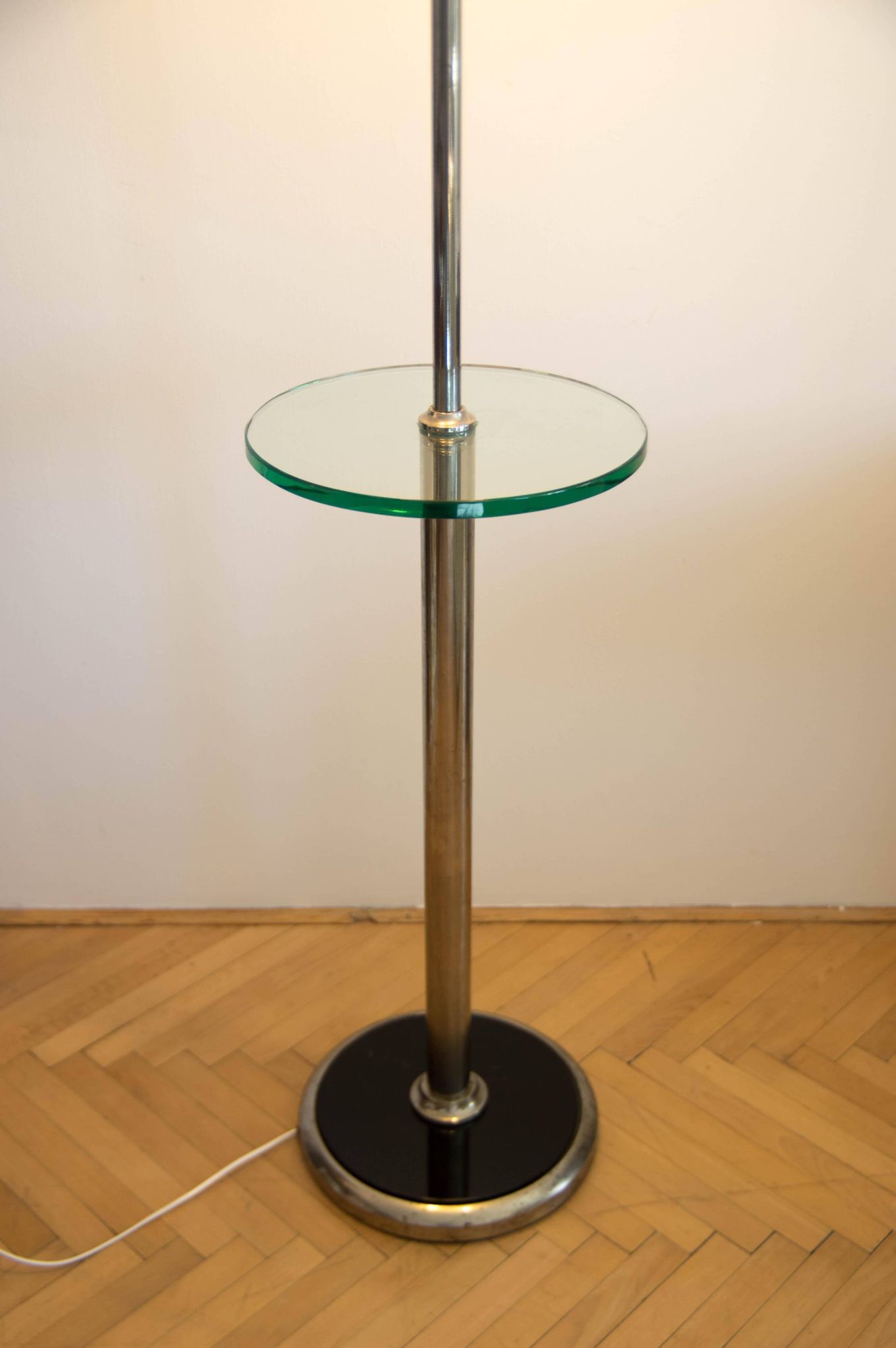 1930s Floor Nickel Lamp with Side Table – Functionalism, Bauhaus