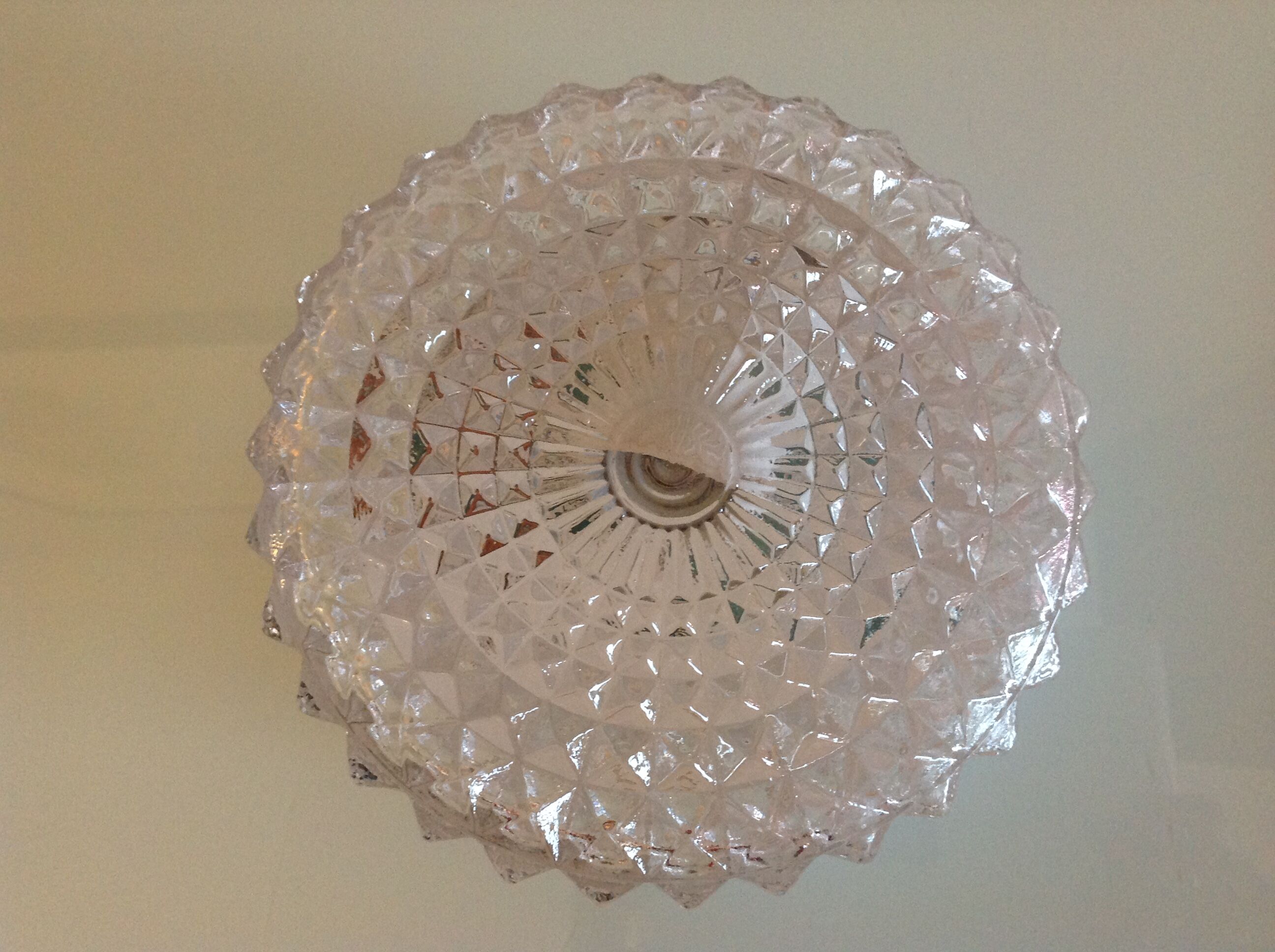 Round ceiling lamp in structured glass vintage 60s-70s